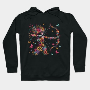 Female Archer Silhouette Of Mixed Flowers and Butterflies Hoodie